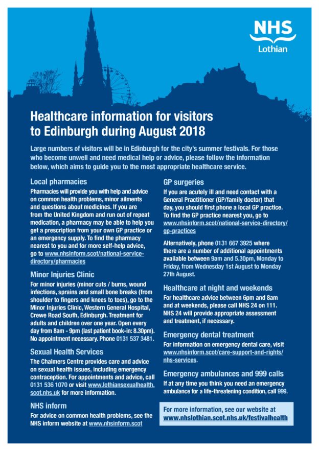 Healthcare advice for festival visitors from NHS Lothian
