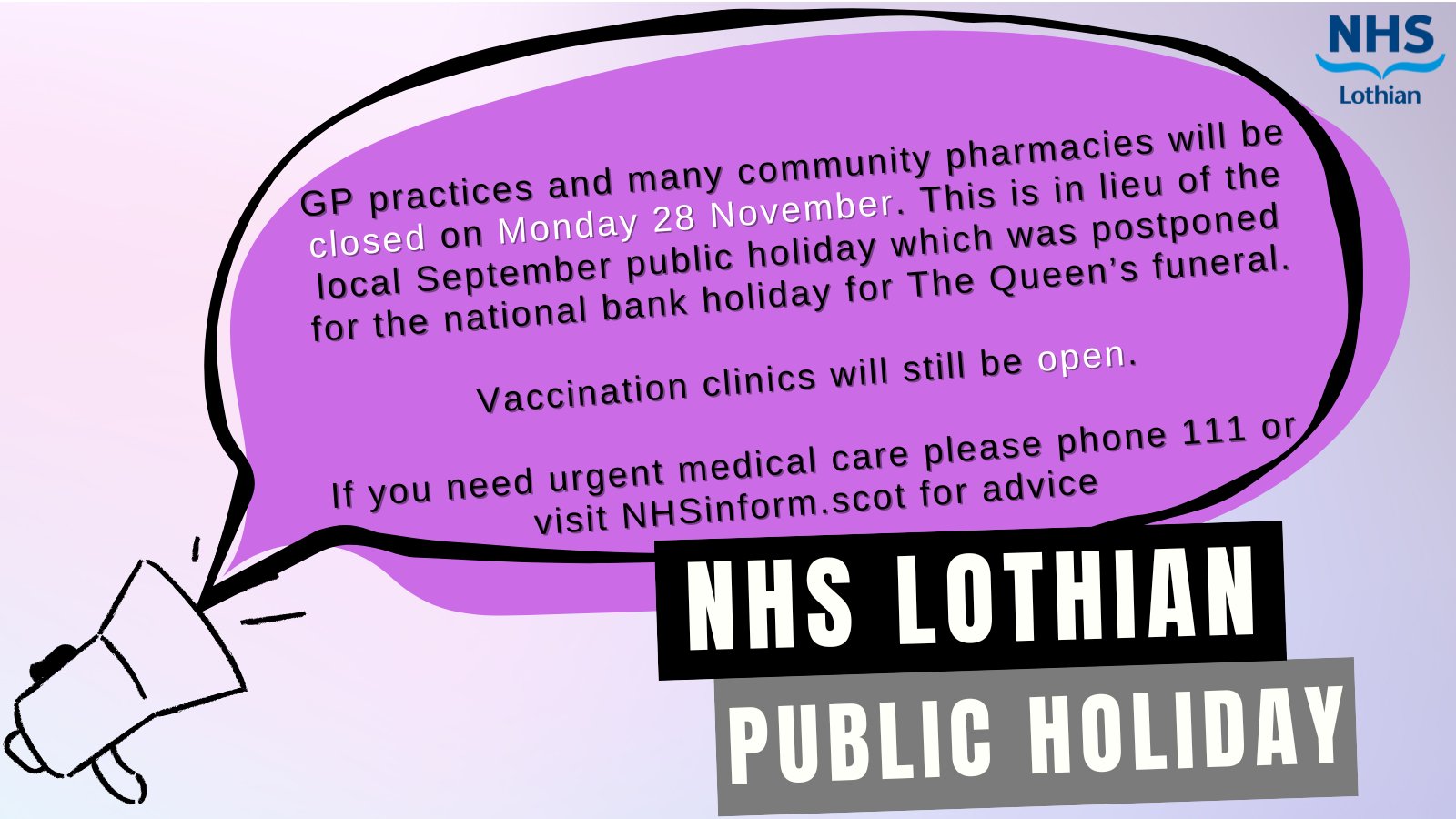 NHS Lothian public holiday next Monday The NEN North Edinburgh